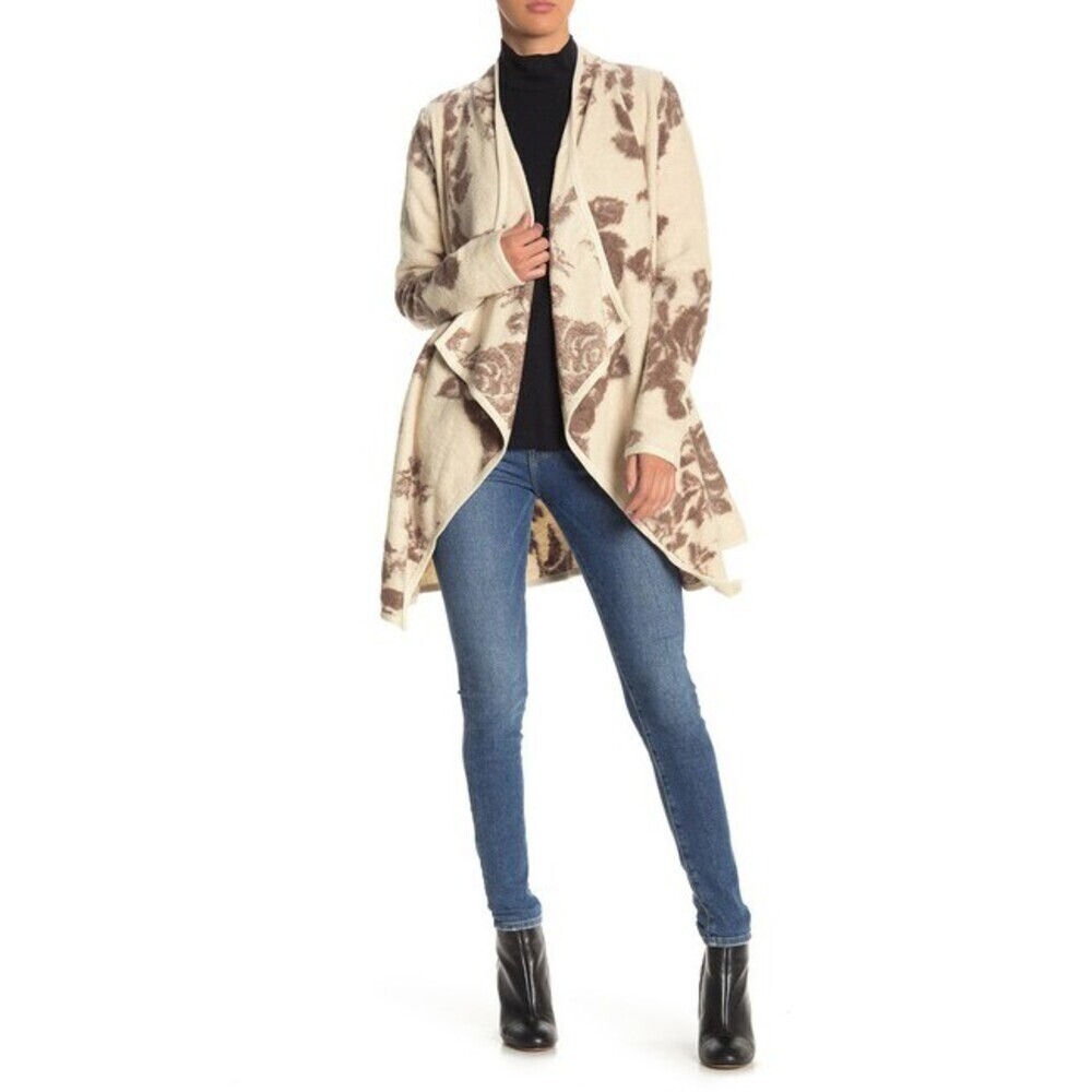 Lucky Brand Floral Print Drape Cardigan Neutral Brown Size S $179